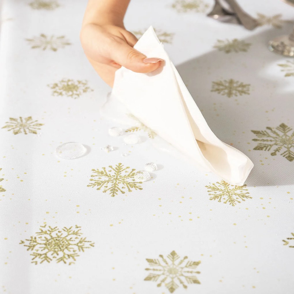 Goldea hranatý teflónový obrus - zlaté snehové vločky 120 x 140 cm