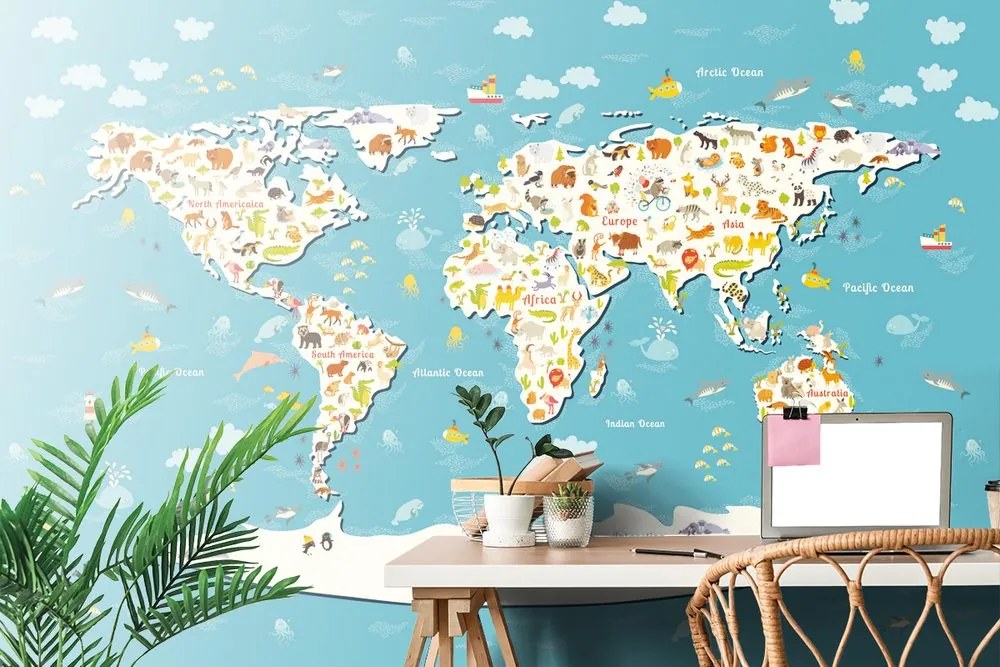 Samolepiaca tapeta mapa sveta pre deti - 375x250