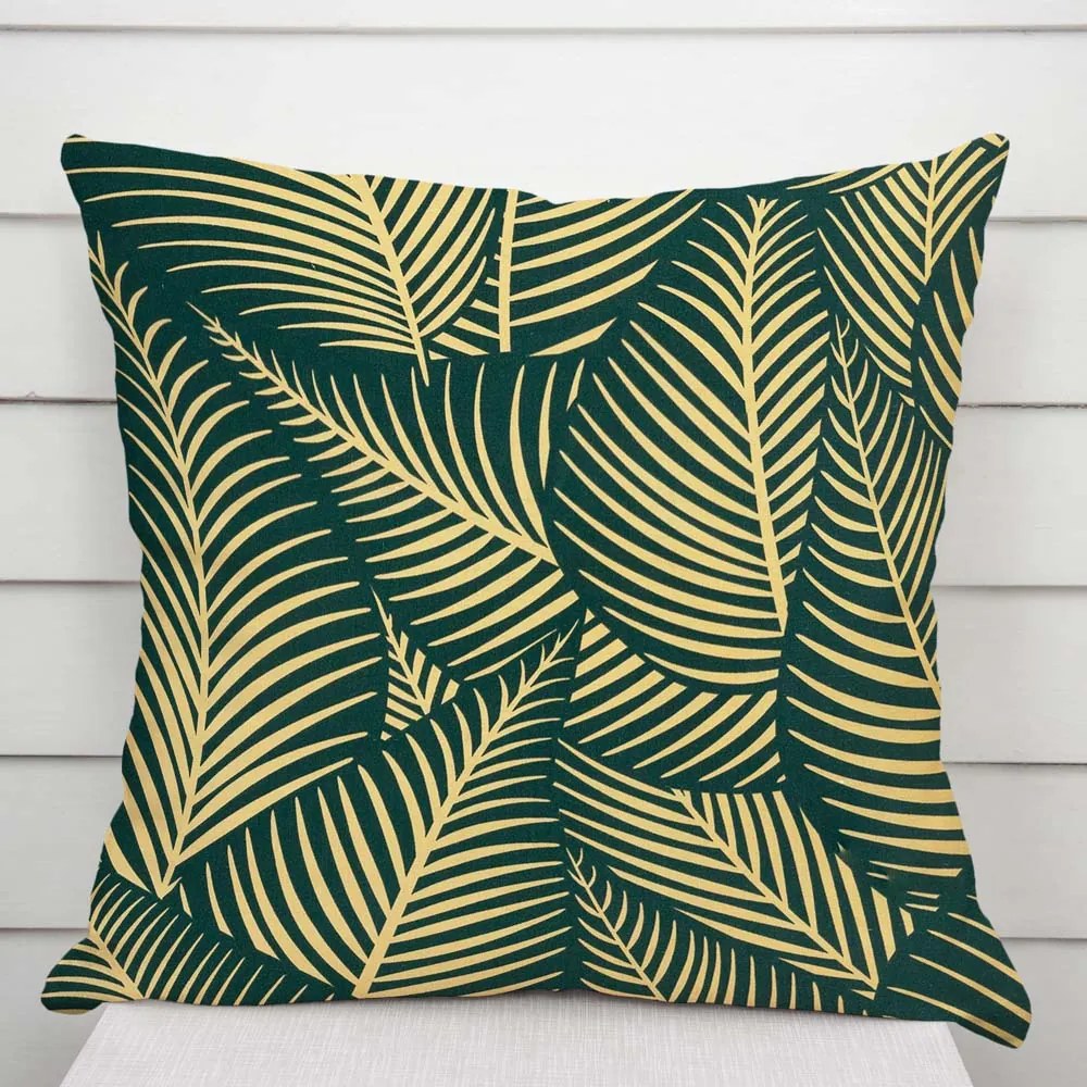 Biante Bavlnená obliečka na vankúš Sandra SA-569 Veľké béžové listy na zelenom 50 x 70 cm