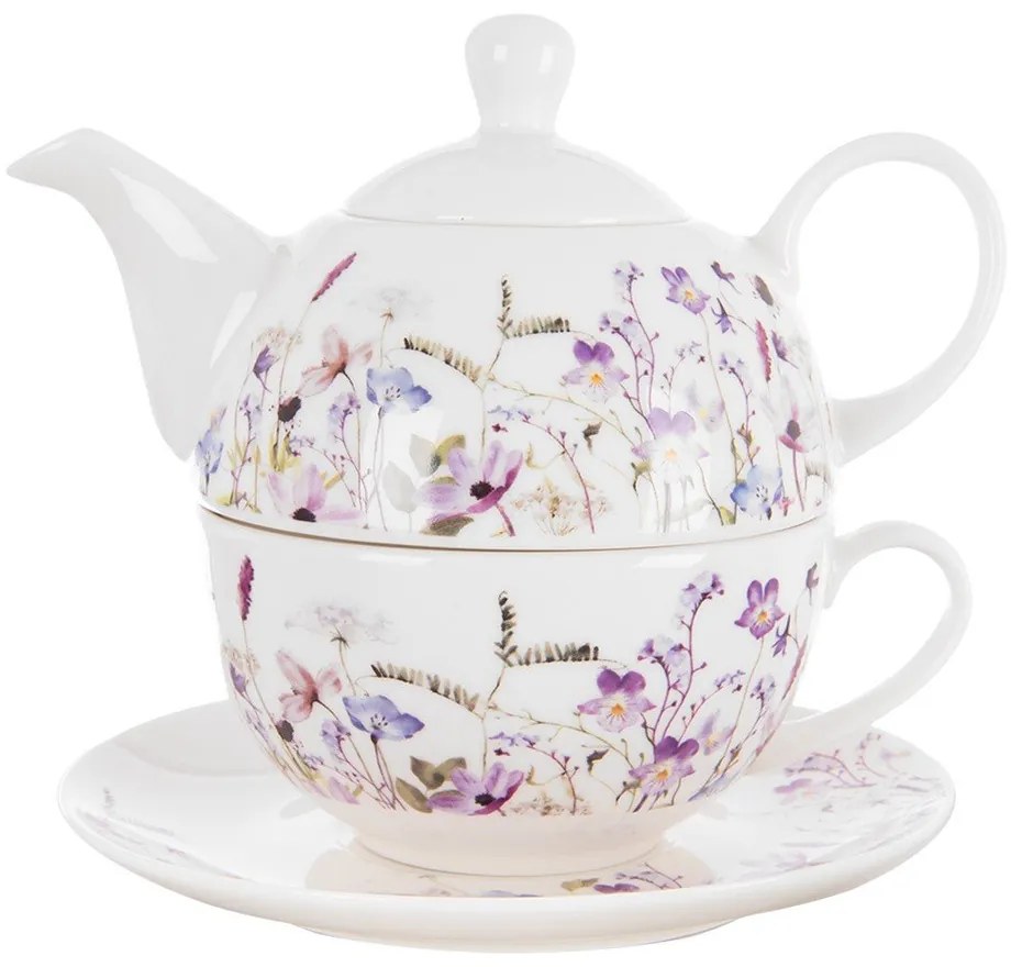 Biela/fialová porcelánová čajová súprava Louka – Orion