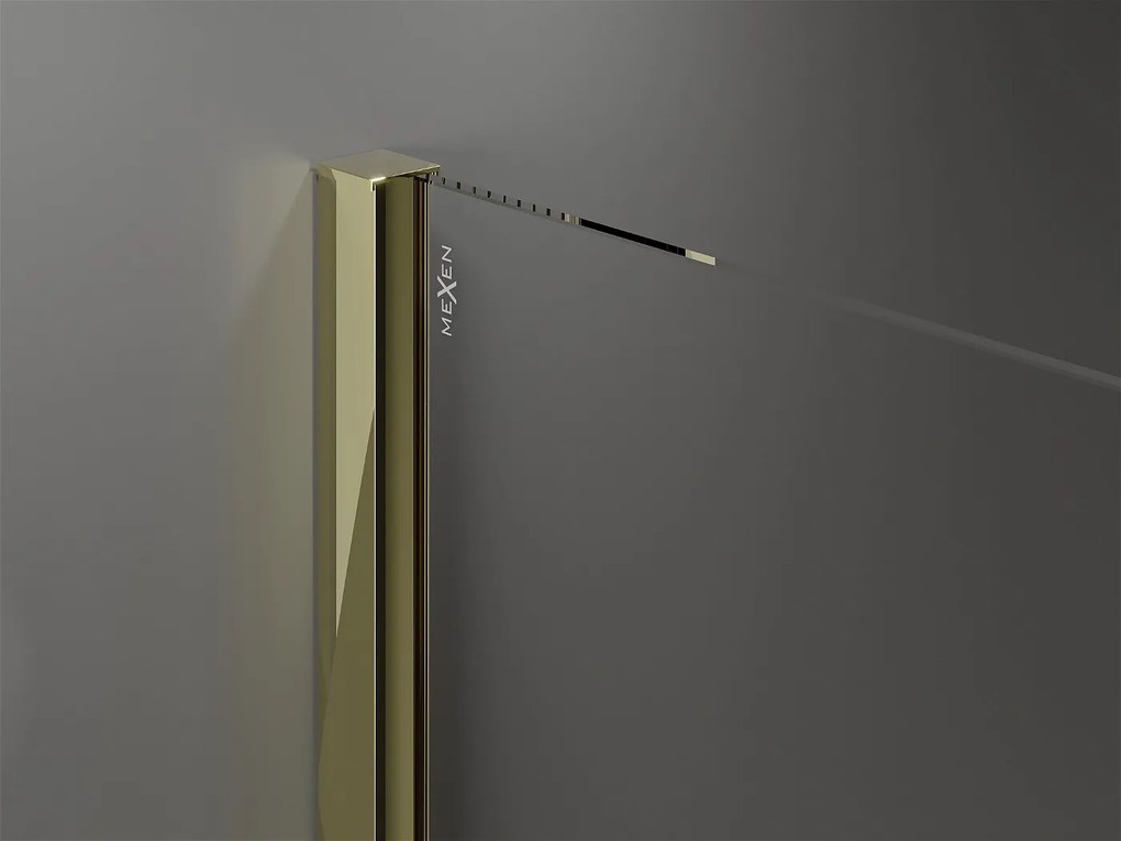 Mexen Velar, sprchový kút s posuvnými dverami 100(dvere) x 70(stena) cm, 8mm číre sklo, zlatá lesklá, 871-100-070-01-50