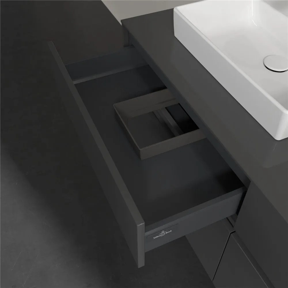 VILLEROY & BOCH Collaro závesná skrinka pod dve umývadlá na dosku, 4 zásuvky, s LED osvetlením, 1400 x 500 x 548 mm, Glossy Grey, C076B0FP