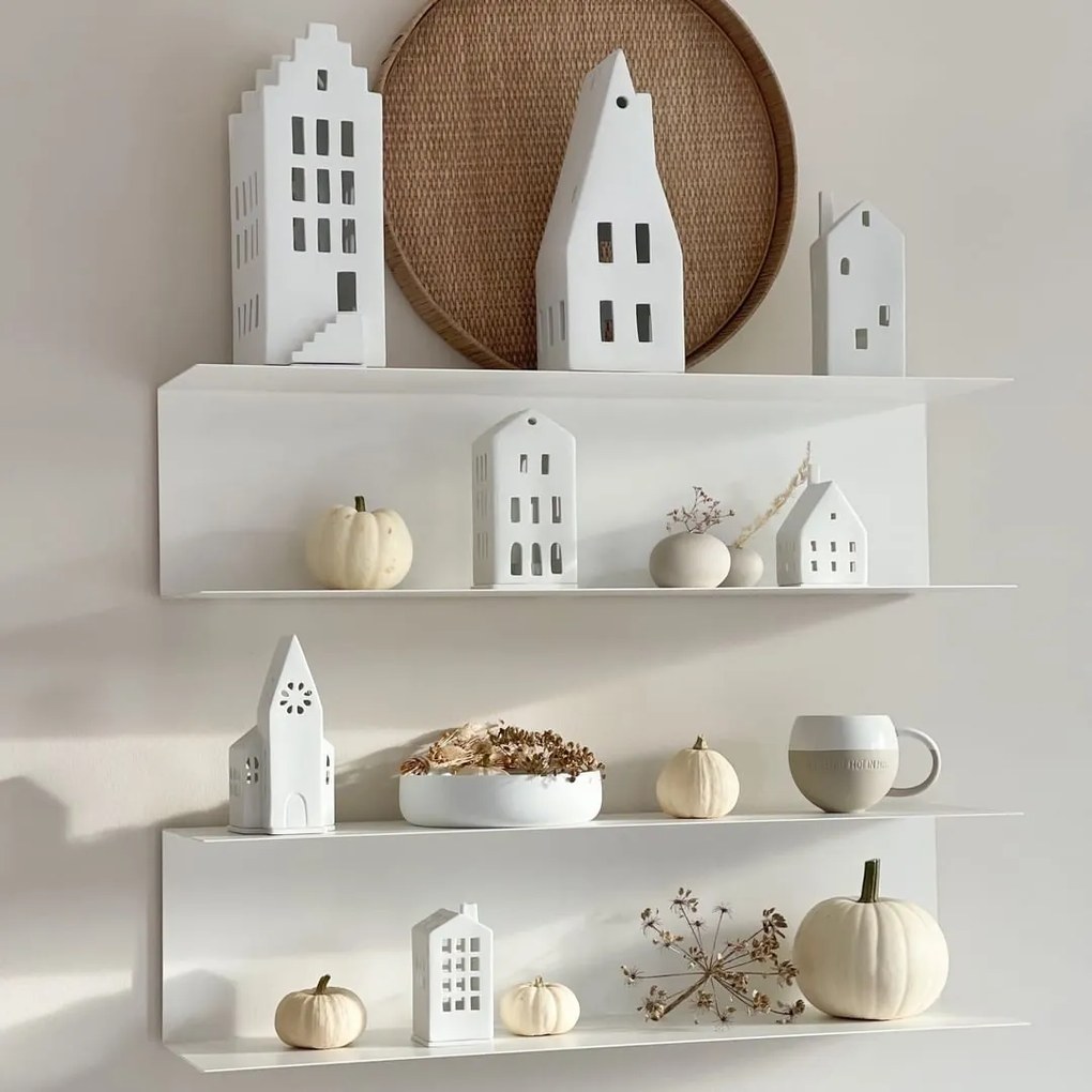 Biely porcelánový svietnik DOMČEK so špicatou strechou, veľký