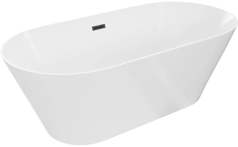 Mexen Luna, Slim voľne stojaca vaňa 170 x 75 cm, biela, čierny prepad, 52041707500-70