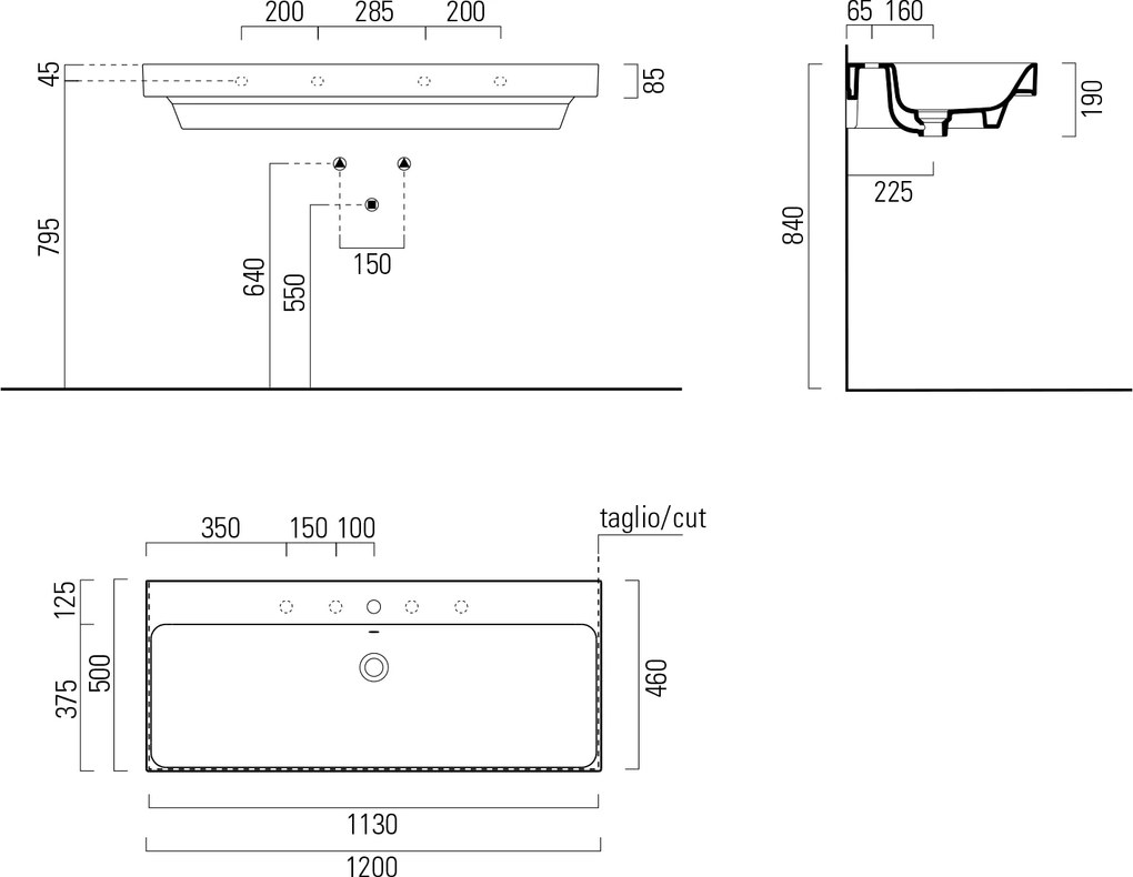 GSI GSI, NUBES keramické umývadlo 120x50cm, biela ExtraGlaze, 9624111