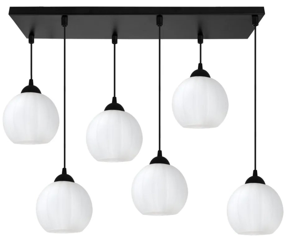 Závesné svietidlo Costa, 6x biele sklenené tienidlo, b