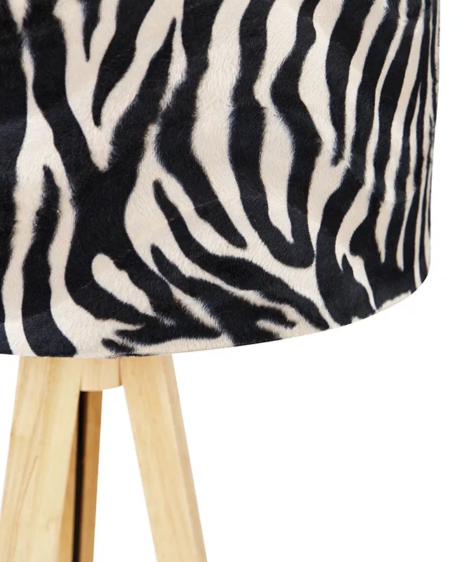 Stojaca lampa drevená s látkovým tienidlom zebra 50 cm - Tripod Classic