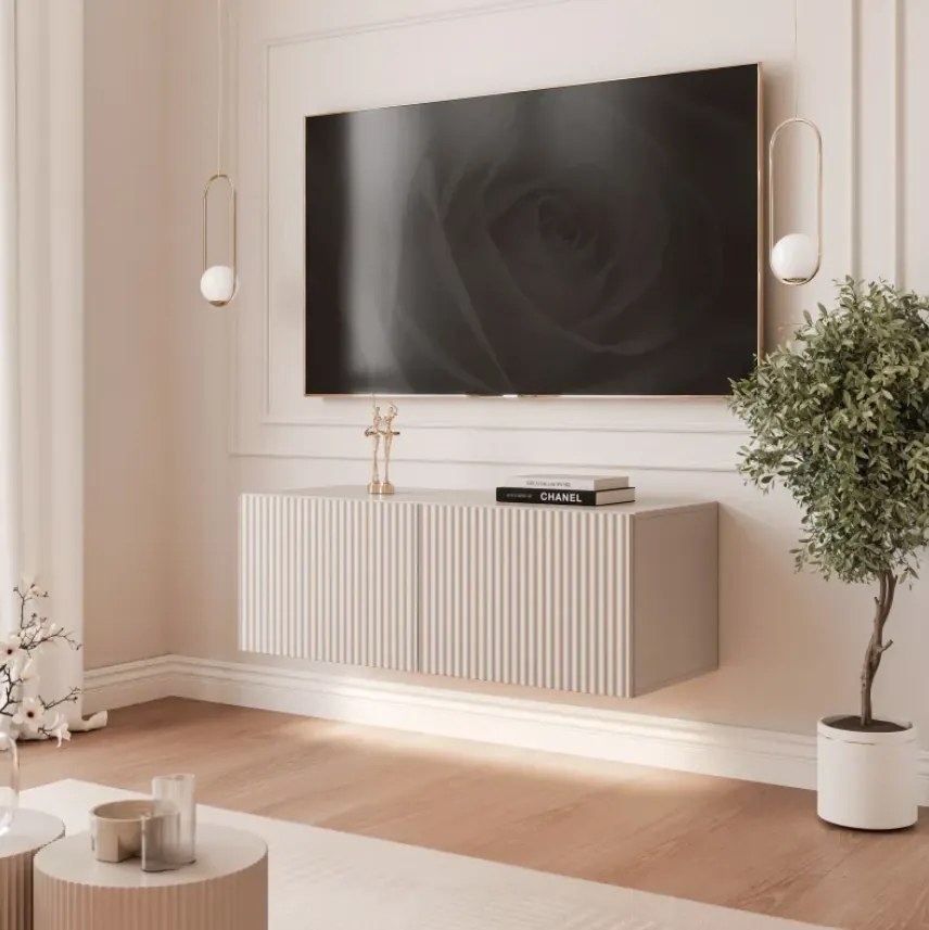 TV skrinka DOROTHY závesná 100cm kašmír drážkovaná