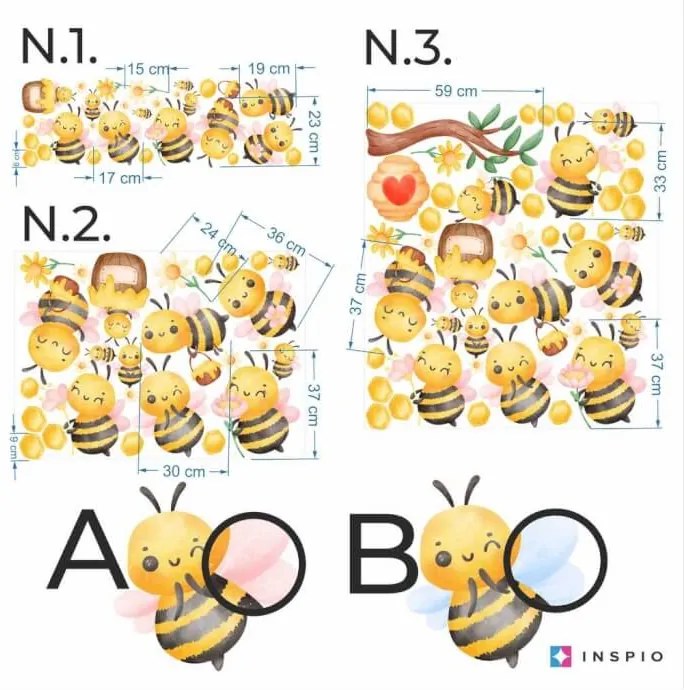 Textilná nálepka na stenu "Včielky a včely"