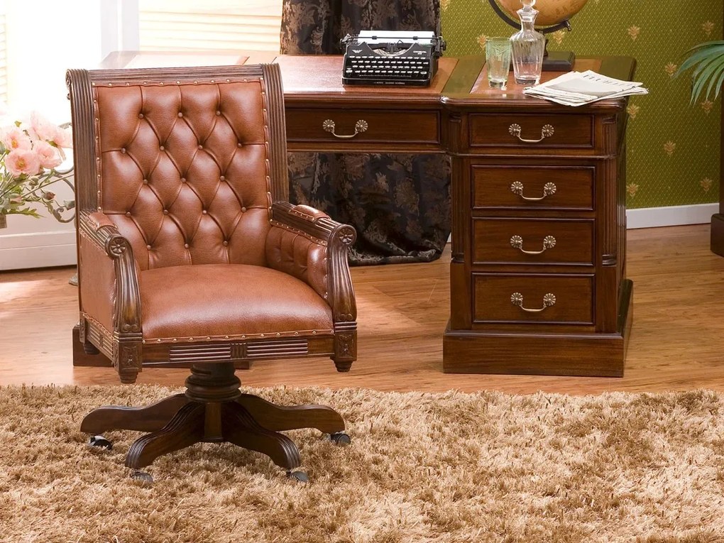 furniture-nabytek.cz - Kancelářské křeslo Cambridge z masivního mahagonu, lakované, hnědé – pravá kůže