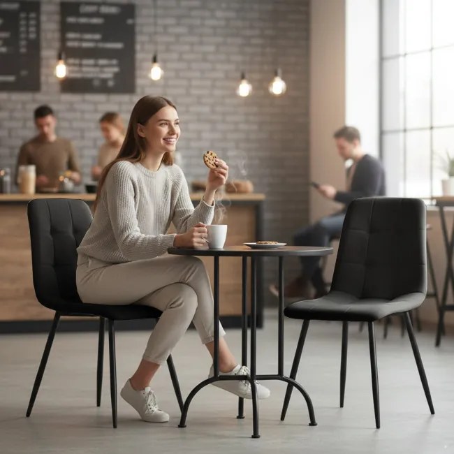 Sada dvoch jedálenských stoličiek NERO zamatové, čierne / čierne nohy (2 ks)