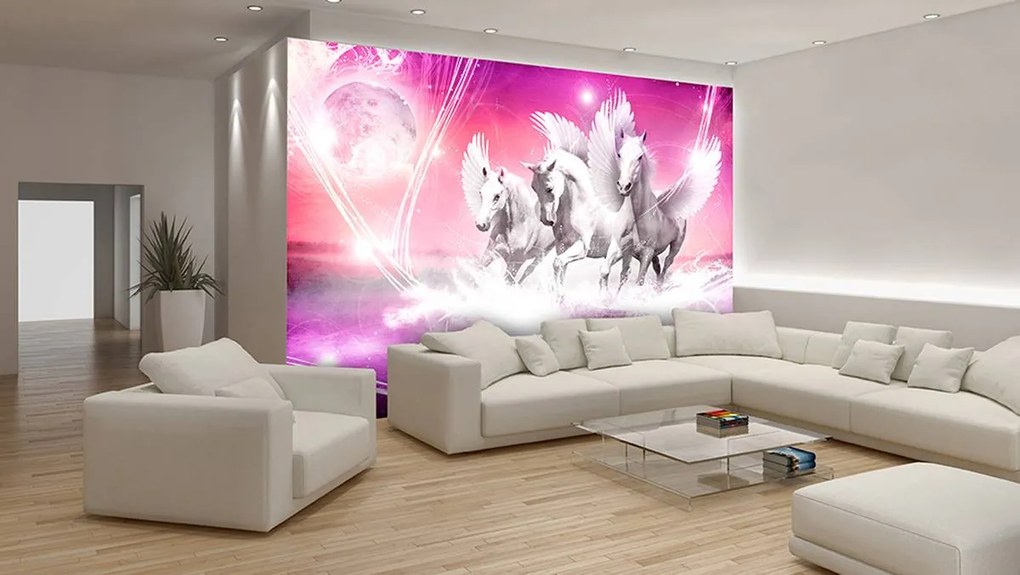 Fototapeta - Pegasus na ružovom pozadí (152,5x104 cm)
