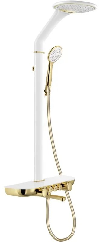 Mexen Blaze, sprchová sada s ručnou a dažďovou hlavicou, biela-zlatá, 78109-25