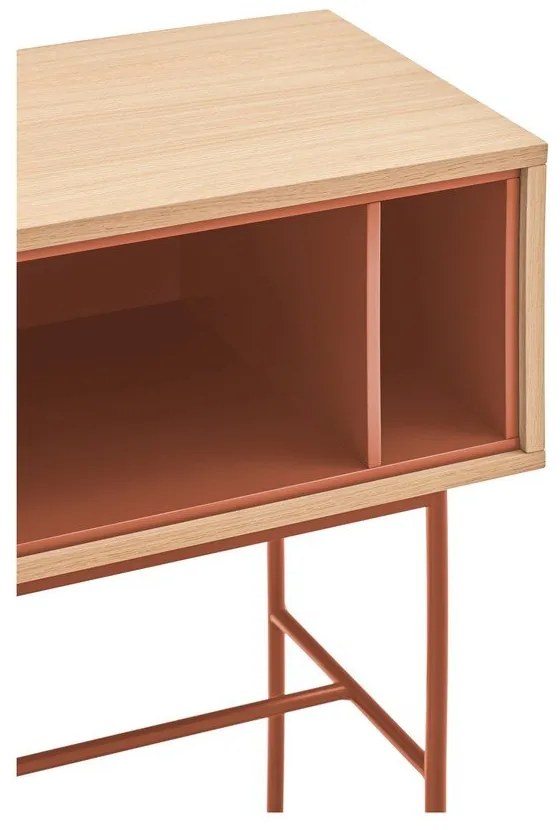 Tehlovočervený konzolový stolík v dubovom dekore Teulat Yoko