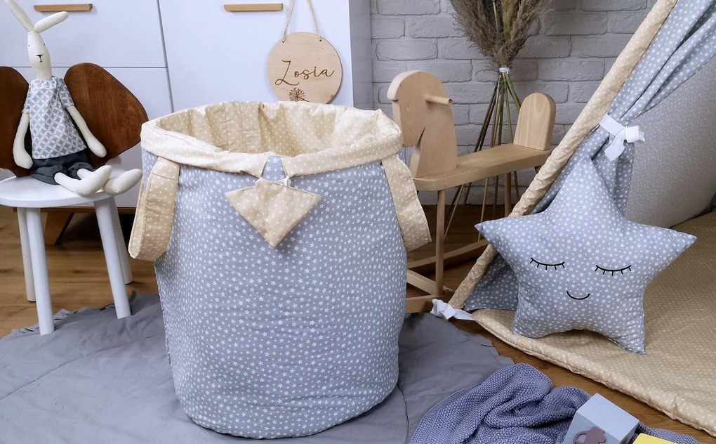 Detský kôš na hračky STARS - šedý/béžový