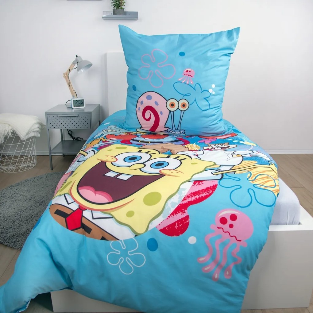 Bavlnená posteľná bielizeň Spongebob, 135 x 200cm, 80 x 80 cm