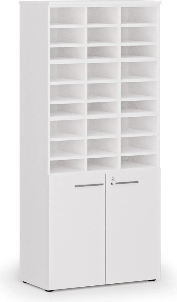 Triediaci regál s dverami PRIMO WHITE, 800 x 420 x 1781 mm, 27 priehradok, biela
