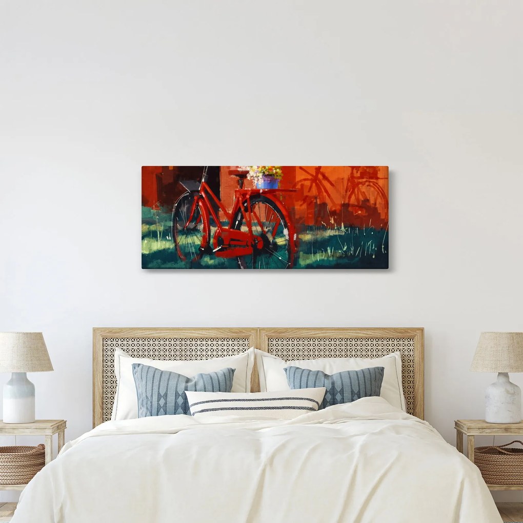 Obraz červeného kolesa, akrylová maľba (120x50 cm)