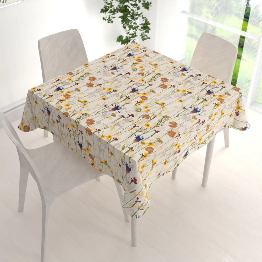 Biante Bavlnený štvorcový obrus Sandra SA-571 Lúčne kvety na krémovom 140x140 cm