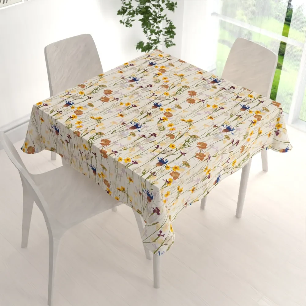 Biante Bavlnený štvorcový obrus Sandra SA-571 Lúčne kvety na krémovom 140x140 cm