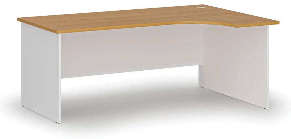 Rohový kancelársky písací stôl PRIMO WHITE, 180x120 cm, pravý, biela/buk