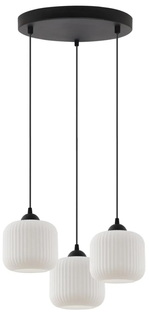 Závesné svietidlo Riffle, 3x biele sklenené tienidlo, b, o