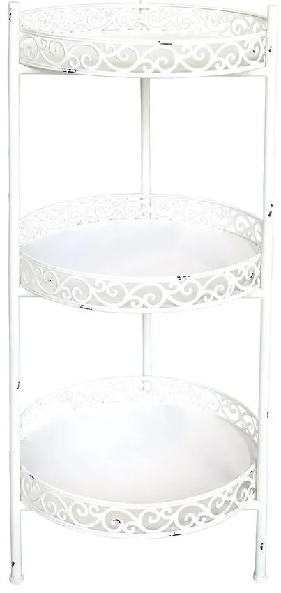 Krémový antik dekoračný kovový etažér Lace - Ø 35*86 cm