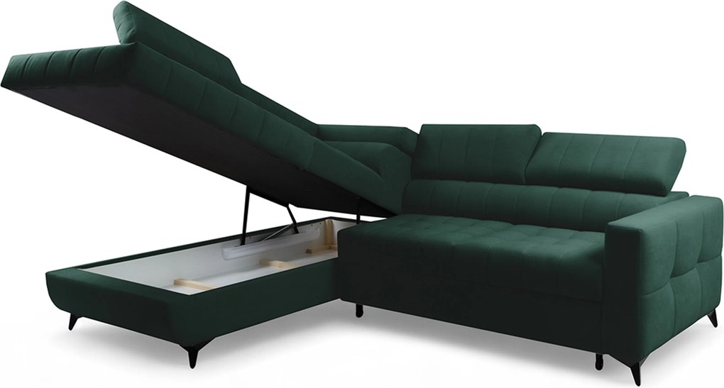 Rohová sedačka Nardo L s rozkladom ľavostranná - zelený zamat Bluvel 78