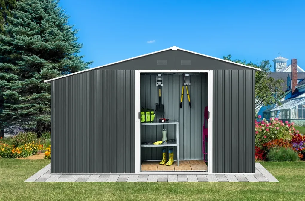 Záhradný domček s drevníkom BestBerg ZDD-6A / 6 m² / 322 x 196 x 196 cm / šedá
