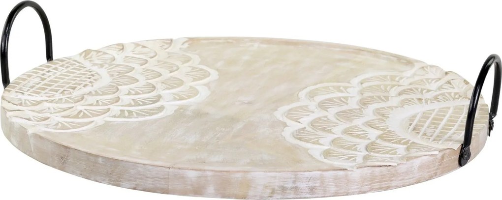 Drevený servírovací podnos z mangového dreva s rezbami Tours - Ø 41cm