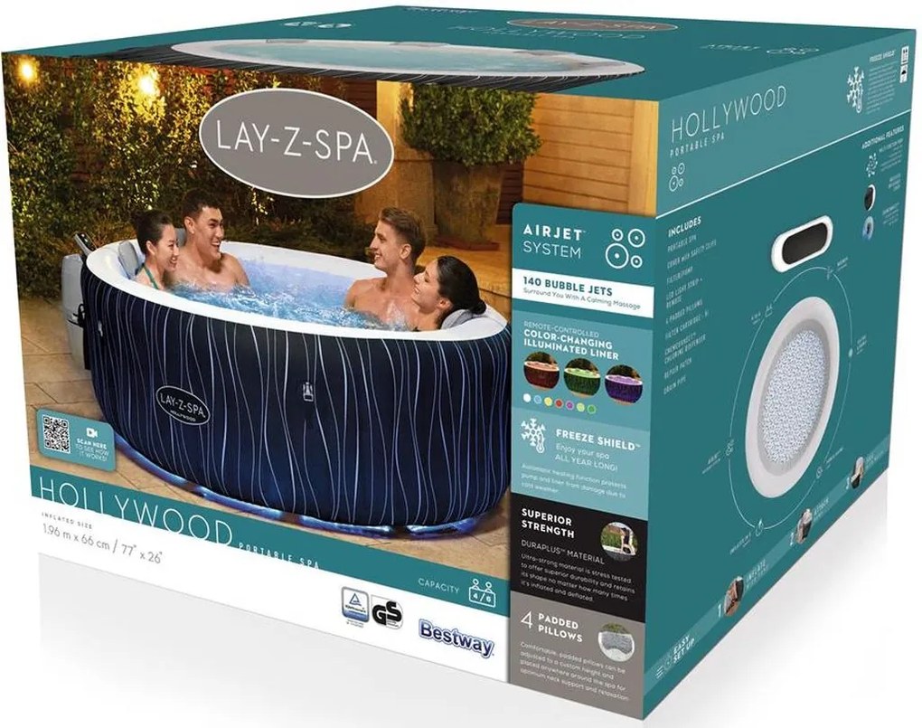 BESTWAY Lay-Z-Spa Hollywood AirJet Vírivka, 196 x 66 cm, 4-6 osôb 60059
