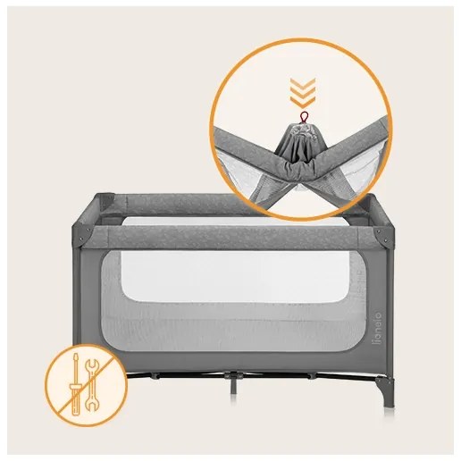 Lionelo - cestovná postieľka JASMIN EASY FOLD sivý kameň