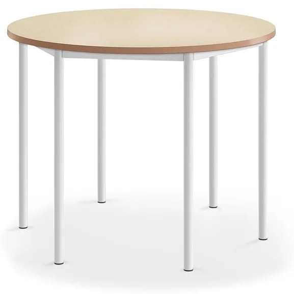 Stôl SONITUS, kruh, Ø1200x900 mm, linoleum - béžová, biela