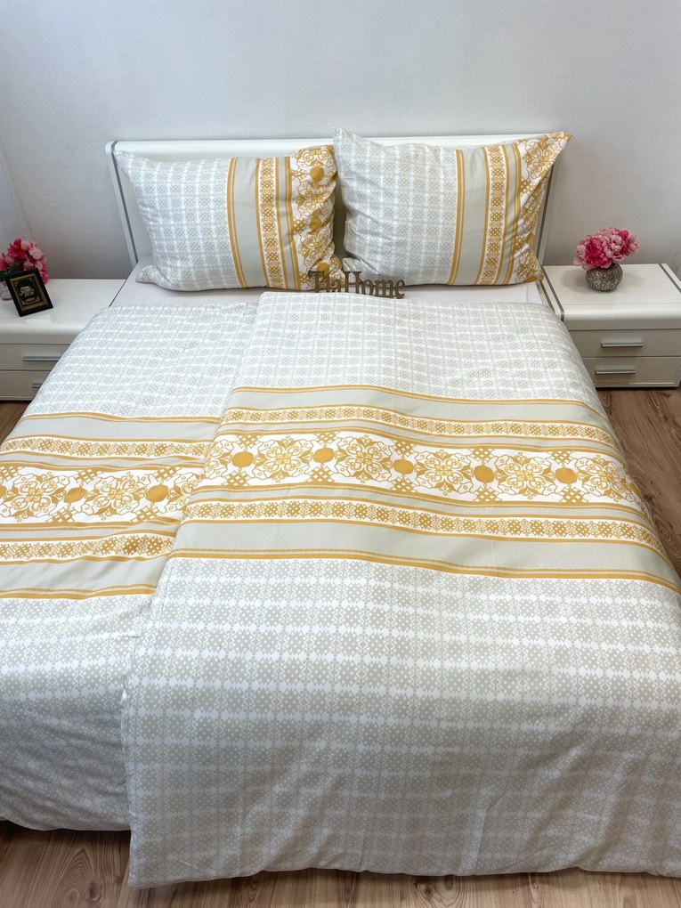 Obliečky bavlnené Angelika gold TiaHome - 1x Vankúš 90x70cm, 1x Paplón 140x220cm