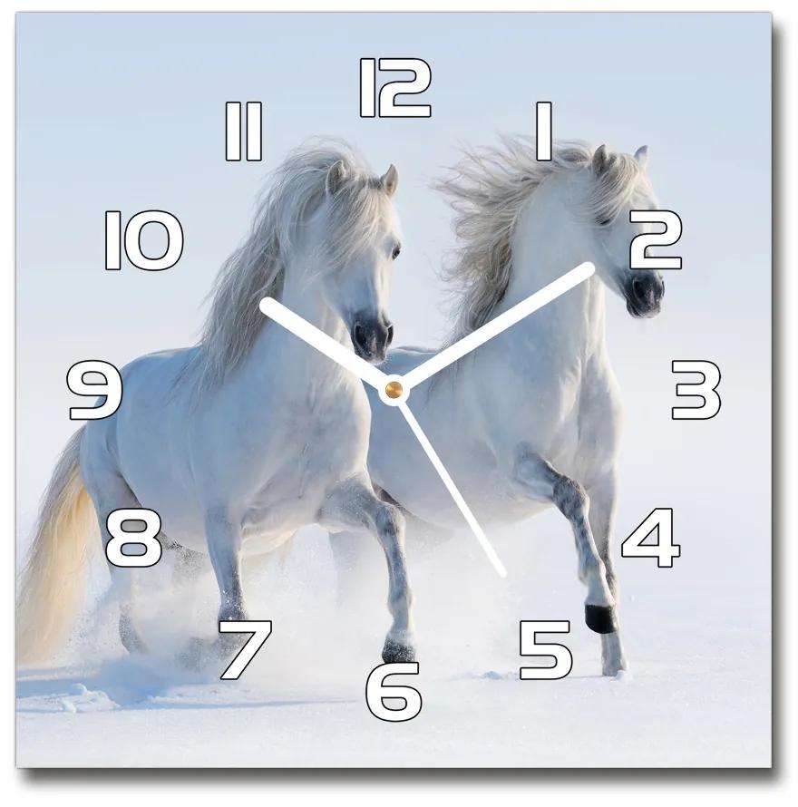 Sklenené hodiny štvorec Dva kone v snehu pl_zsk_30x30_f_46568530