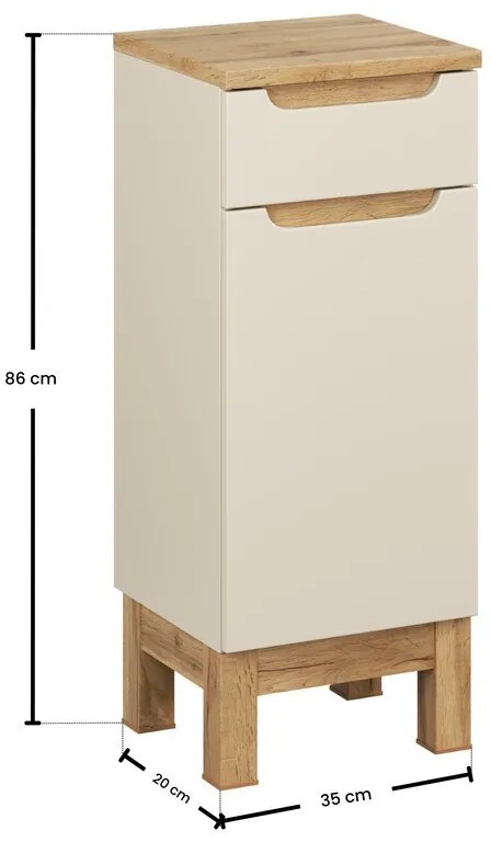 Kúpeľňová skrinka Bali s doskou 35 cm kašmírová/dub wotan