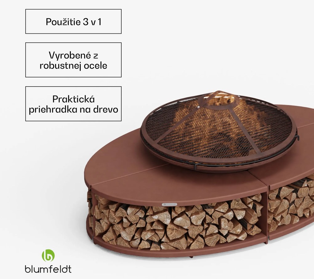 Blumfeldt Firebowl Ebeko 3 v 1, možno použiť ako gril alebo stôl, grilovací rošt + ochrana proti iskrám