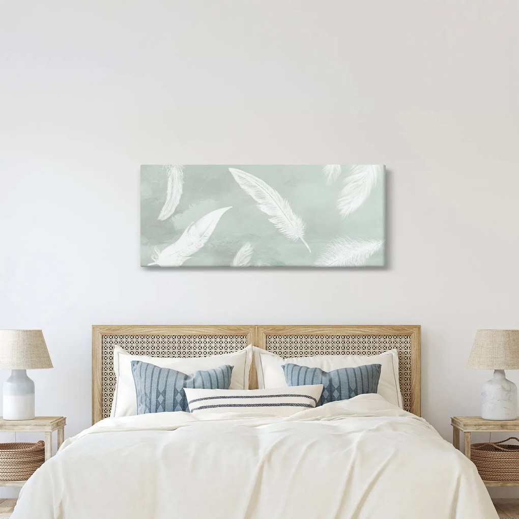 Obraz - Biele pierka (120x50 cm)
