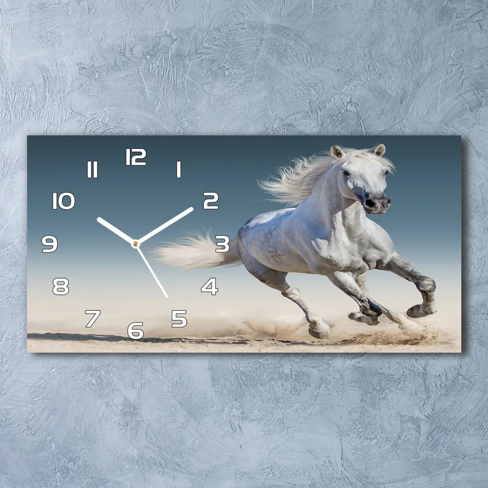 Sklenené hodiny na stenu Biely kôň v cvale pl_zsp_60x30_f_95257889