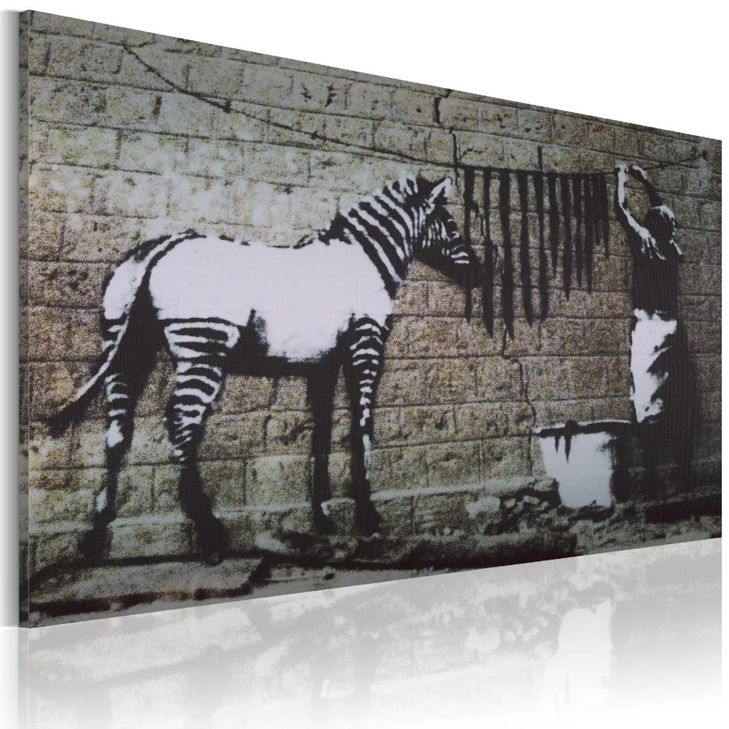 Artgeist Obraz - Zebra washing (Banksy) Veľkosť: 120x80, Verzia: Na talianskom plátne