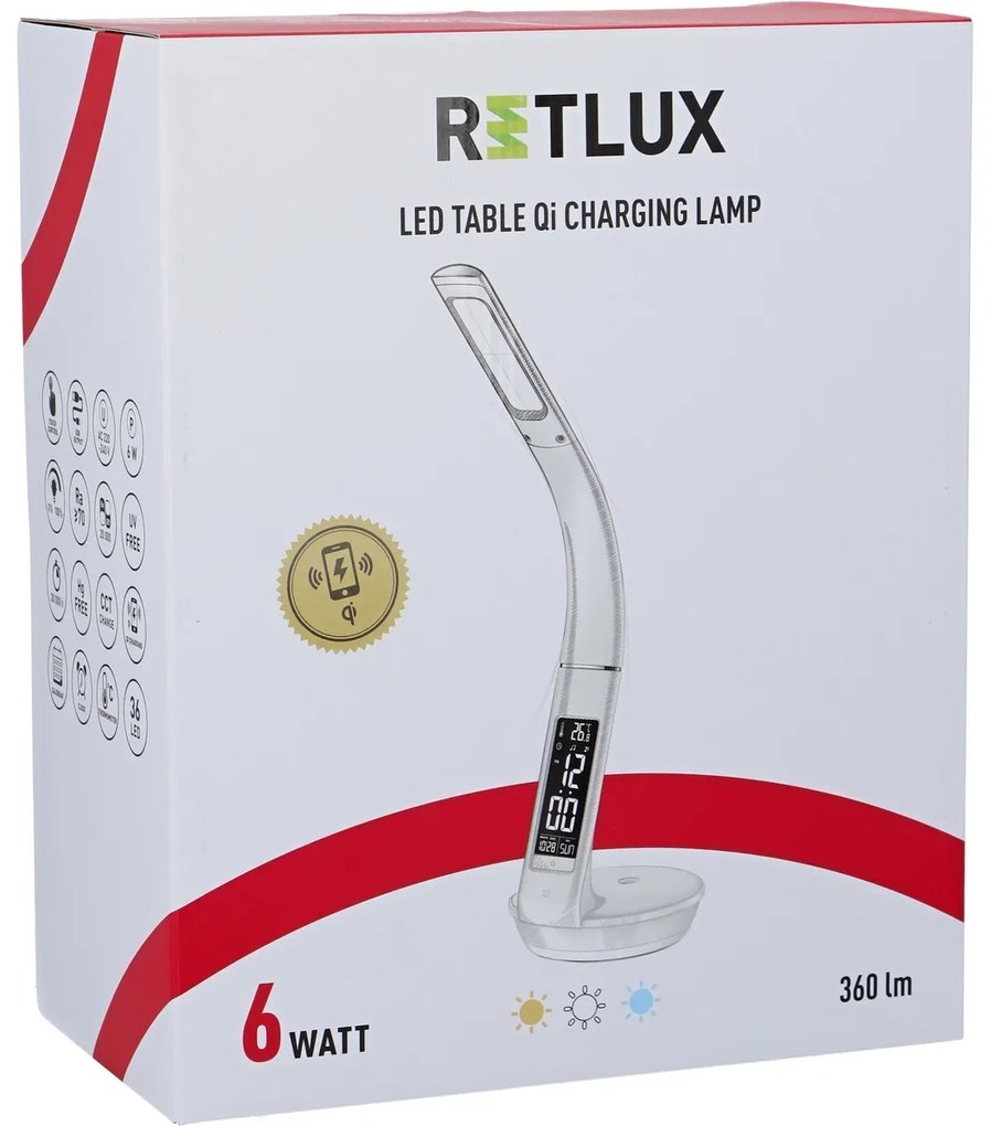 Retlux RTL 203 Stolná LED lampa s displejom a Qi dobíjaním biela, 6 W