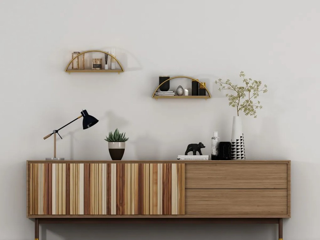 Nástenná polica Rafi I smrekovec/zlatá