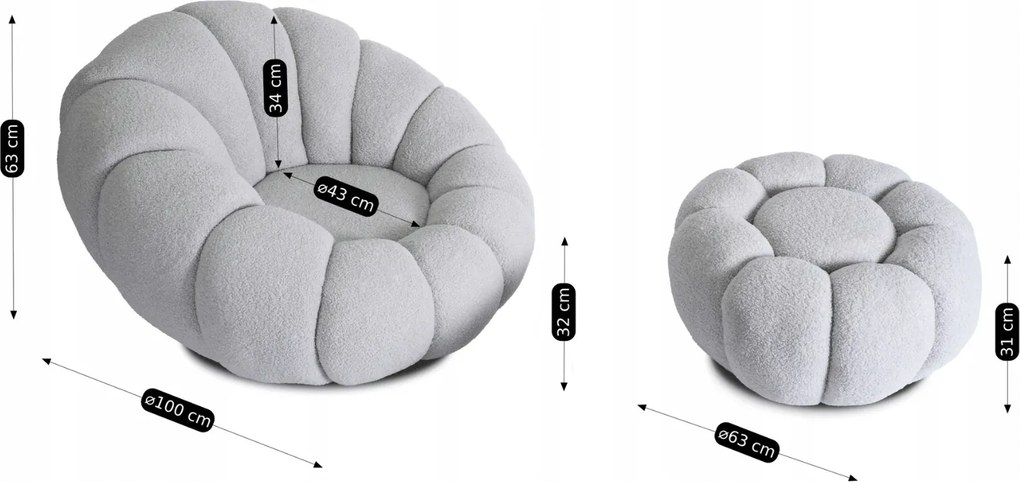 Otáčacie relaxačné kreslo BUONO v sivej farbe s podnožkou