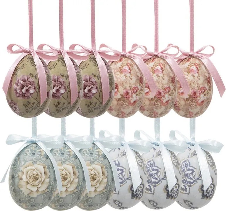 9ks dekorácia závesné vajíčko s kvetmi Spring Egg - Ø 5*7cm