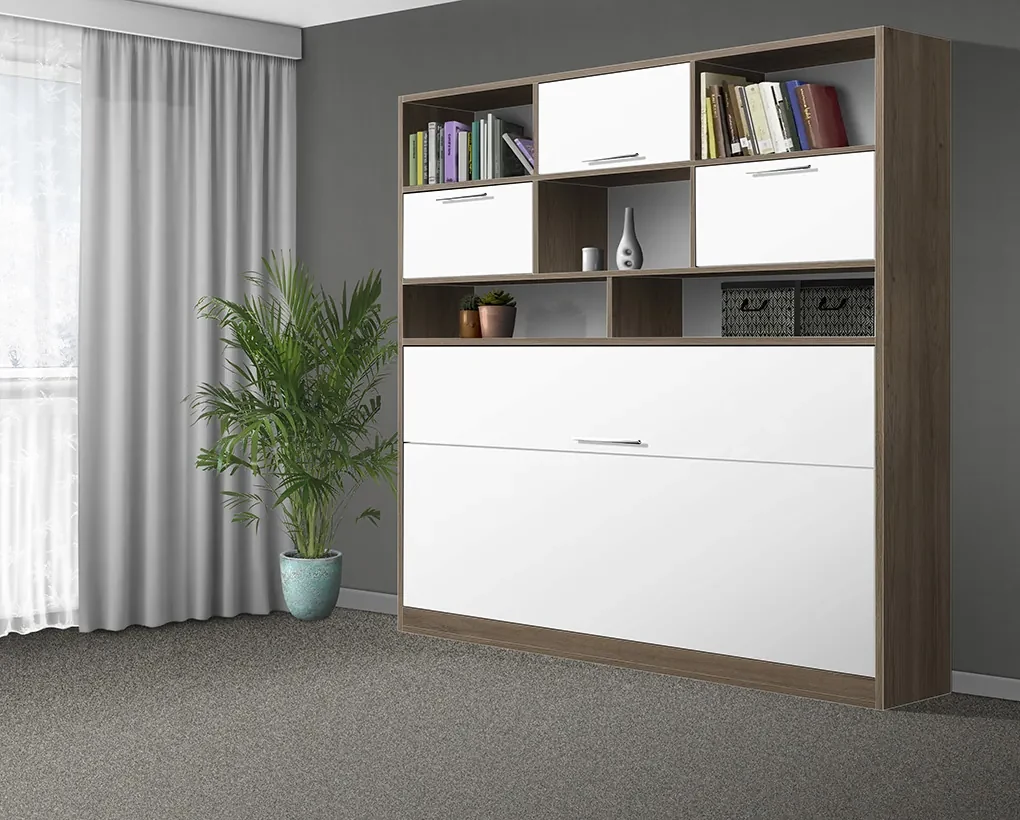 Nabytekmorava Sklápacia posteľ VS1056 MAX, 200x90cm farba lamina: dub sonoma tmavá/biele dvere, Varianta dverí: lesklé
