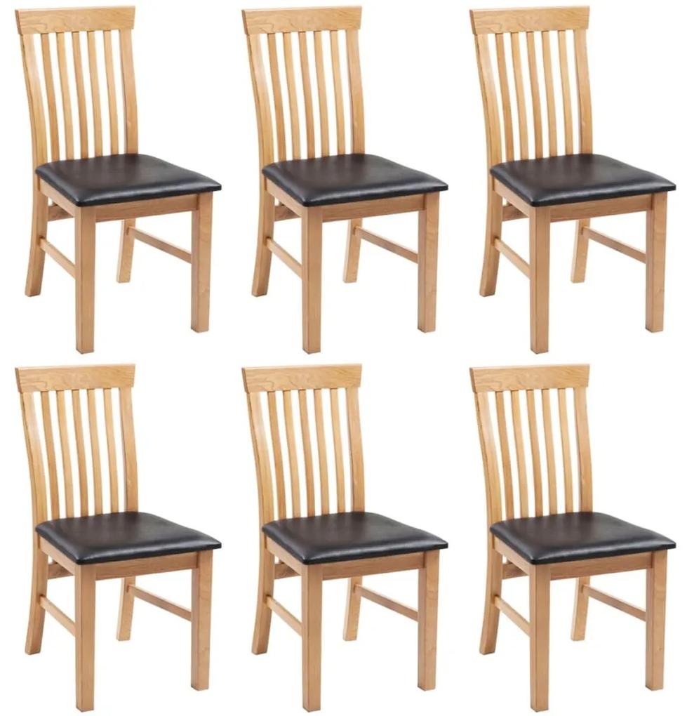 vidaXL Jedálenské stoličky 6 ks, dubový masív a umelá koža