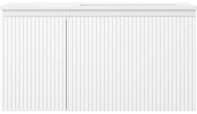 Mexen Rivel, kúpeľňová skrinka 90 cm s pravým umývadlom Otis, 1S, 1D, drážkovaná, biela matná, 91A23-09047-3-BBFF01-W18P01