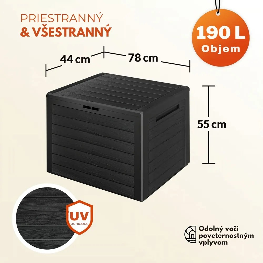 Úložný box WOODEBOX - 190L, 78x44x55cm, antracitová Prosperplast