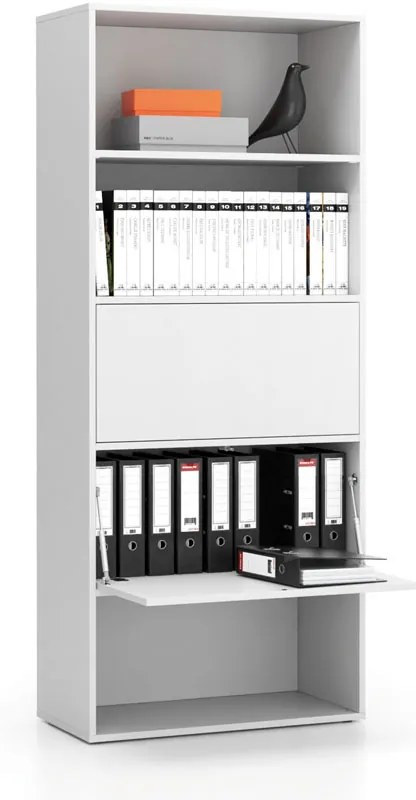 Vysoký kancelársky policový regál LAYERS, 2 boxy, 800 x 400 x 1905, biela