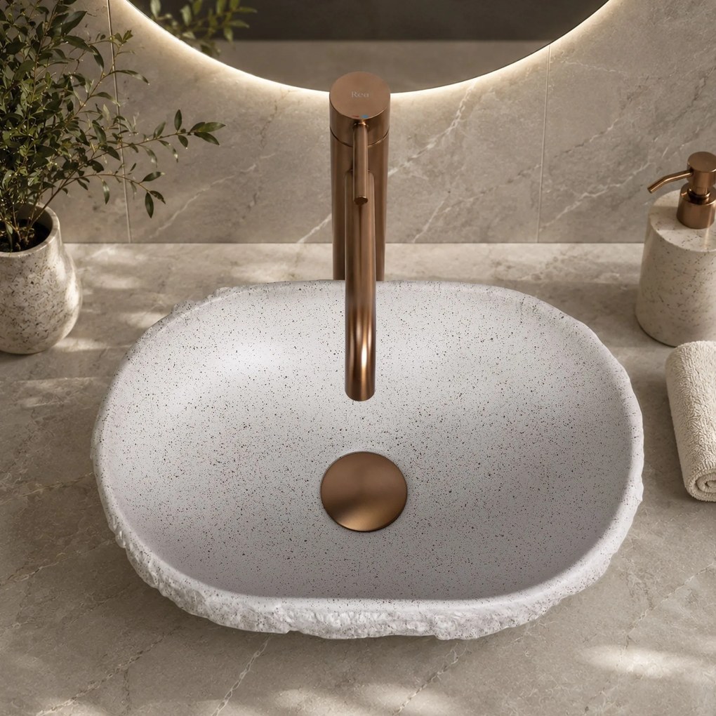 Rea Evora, oválne umývadlo na dosku, 375x255x120mm, béžová-imitácia kameňa, REA-U3225